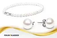 Perlenschmuck Set - Klassisch elegant - Perlenohringe weiß und Perlenkette weiß